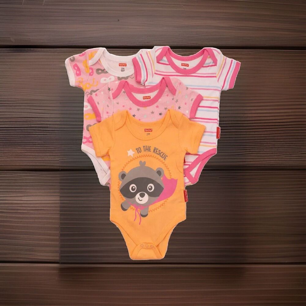 Fisher-Price Baby Girls 4-pc. Bodysuit. 3-6 Months. Very Colorful. New 4 Pack